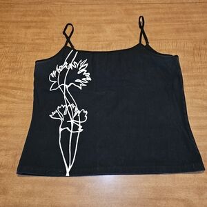 Marsh Landing Black Tanktop LARGE abstract Flower Graphic